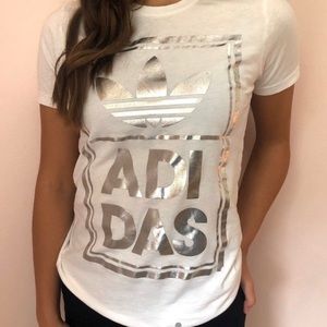 Adidas White & Silver Metallic Design T-Shirt
